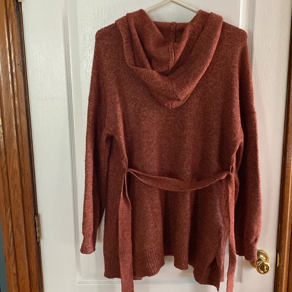 Maurices hooded open front cardigan with belt, burnt orange, large, EUC - Picture 6 of 7